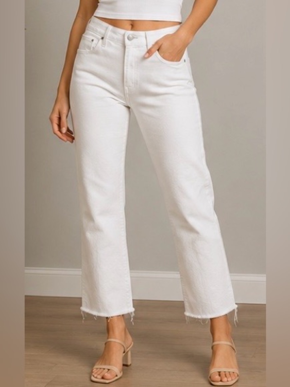 MOTHER the Hustler ankle gray jeans size 27 white raw hem